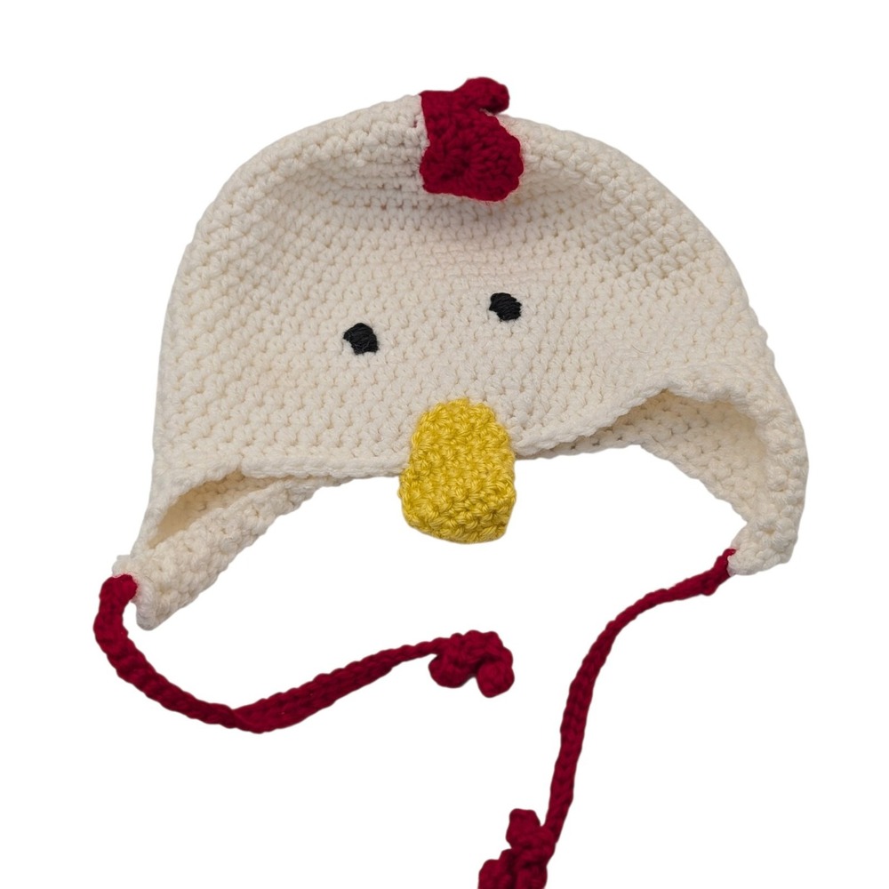 New Handmade Crocheted Chicken Hat Winter Snow Beanie Childrens Farm Core